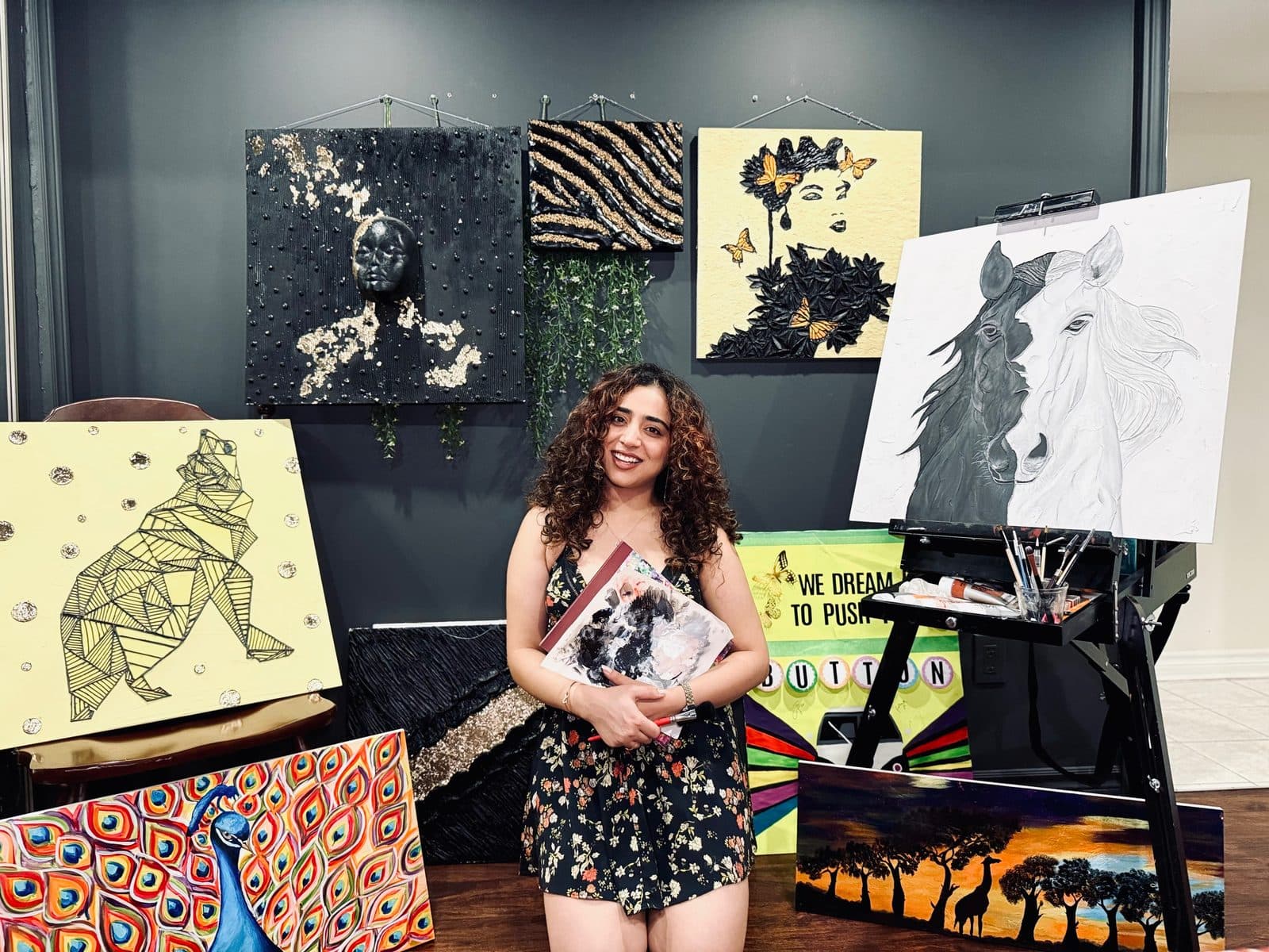 Prashasti in her studio surrounded by her collection